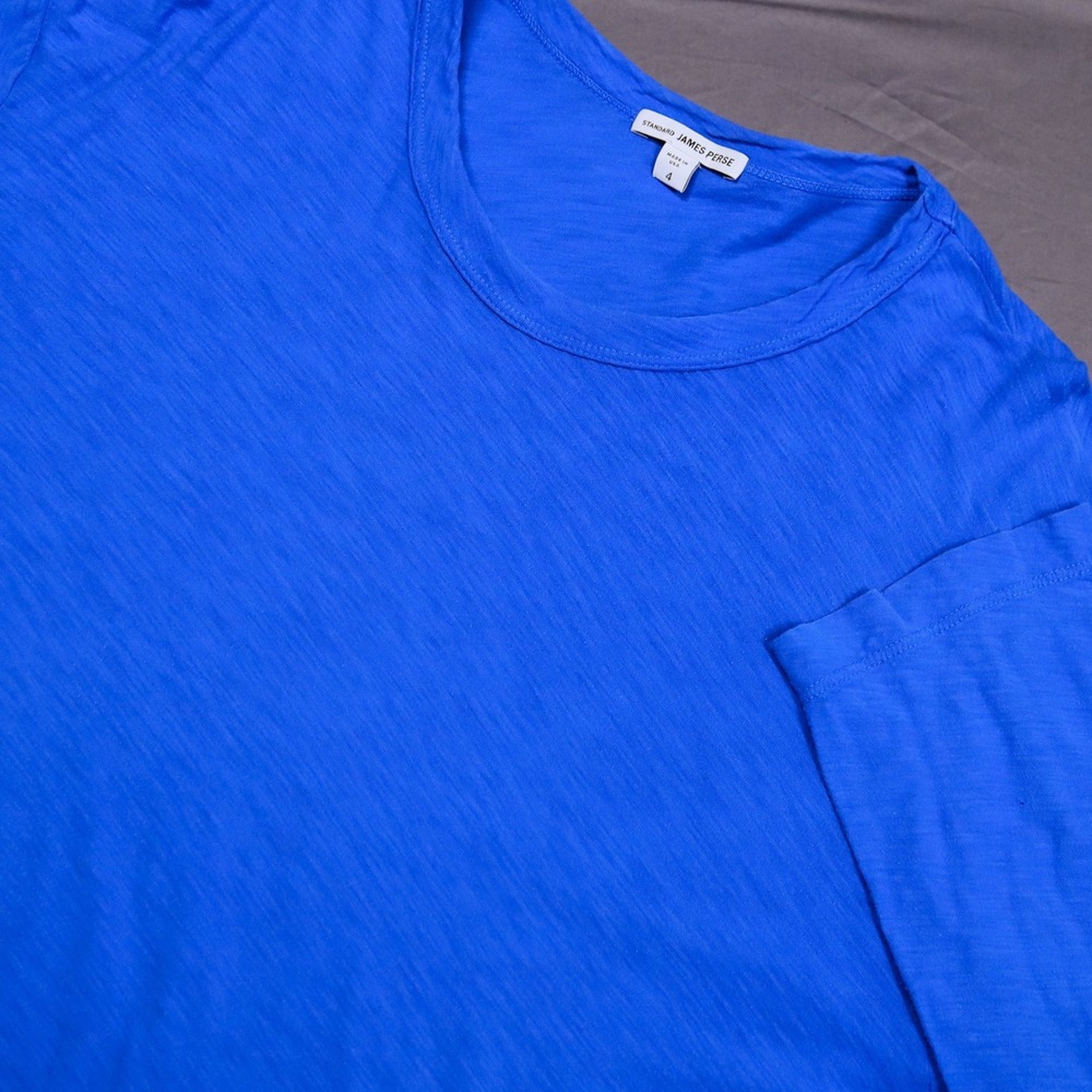 James Perse Long Sleeve T-Shirt Mens 4 Blue Slub Cotton Crew Neck MUA3514 USA - Picture 2 of 12